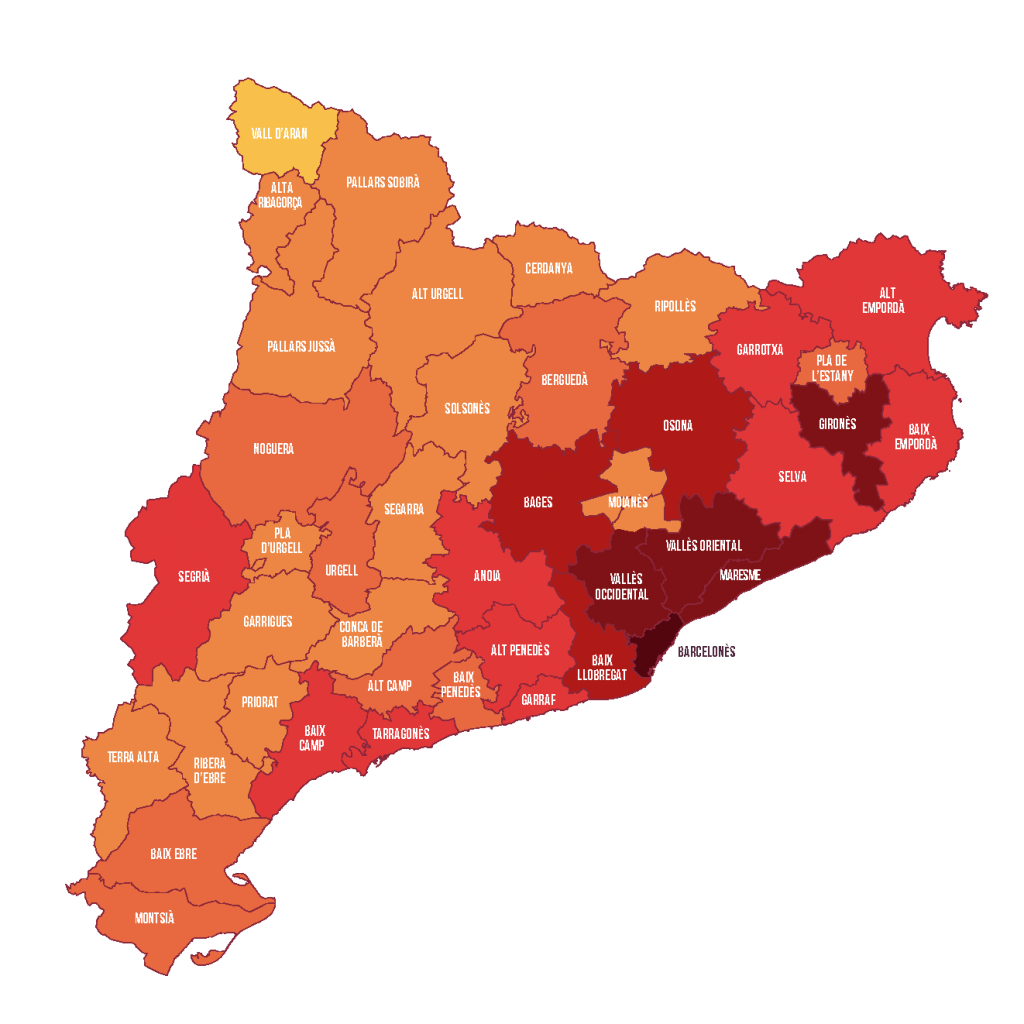 Distribució del .cat a Catalunya